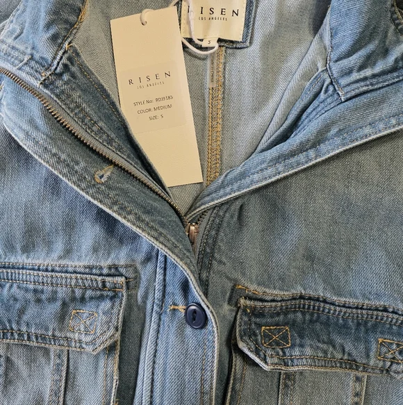RISEN NWT Medium Wash Short Denim Jacket • Boxy Spring Layer • Size Small - Picture 7 of 9
